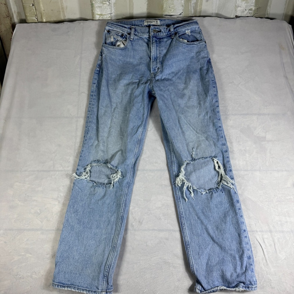 Abercrombie & Fitch Womens 90s Straight Jeans Blue Distressed Ultra High Rise 6s